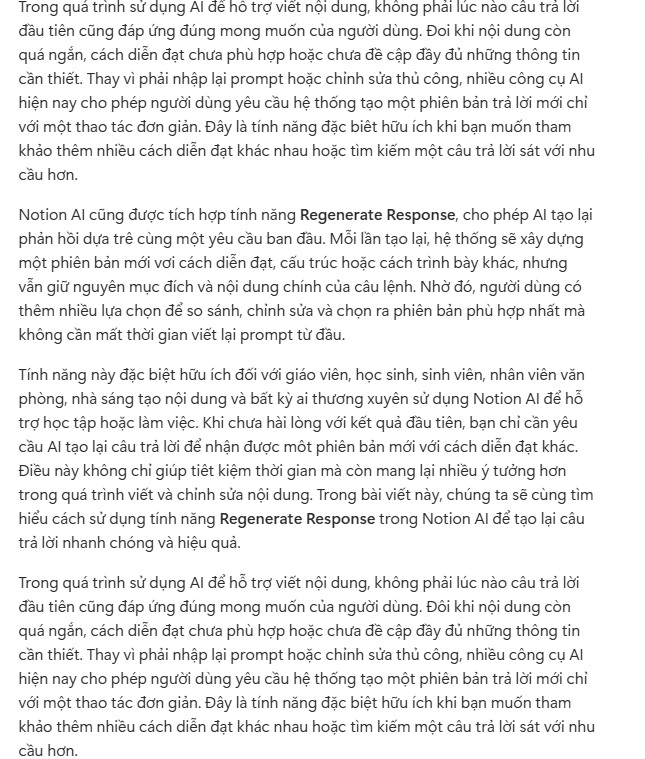 Nội dung kiểm tra bằng Notion AI