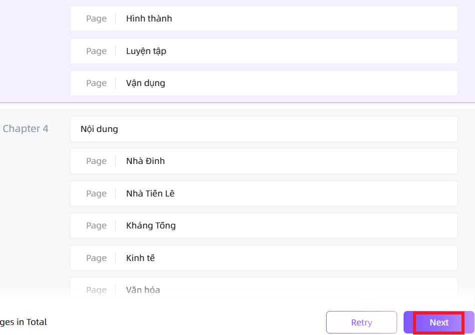 Mục nội dung tạo slide trên OceanDoc