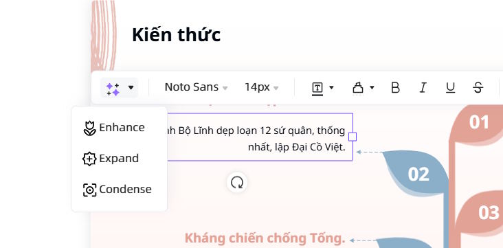 Tùy chọn triển khai nội dung trong slide tạo trên OceanDoc