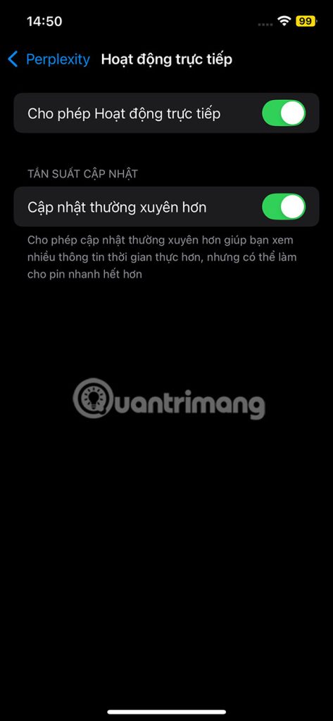 Bật Perplexity hoạt động trực tiếp