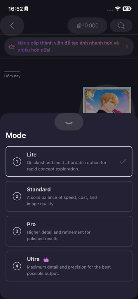 Mode tạo ảnh anime