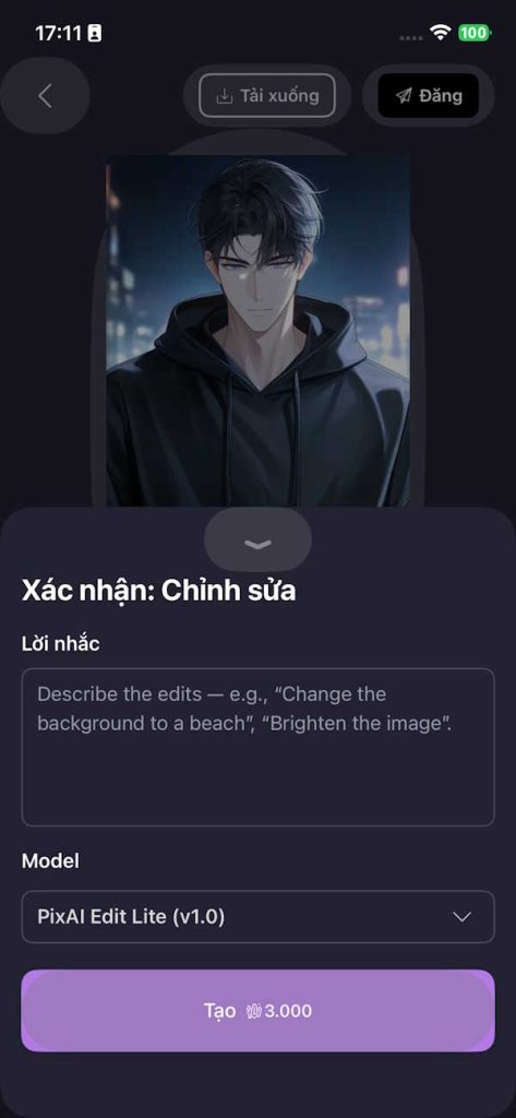 Tạo lại ảnh anime PixAI