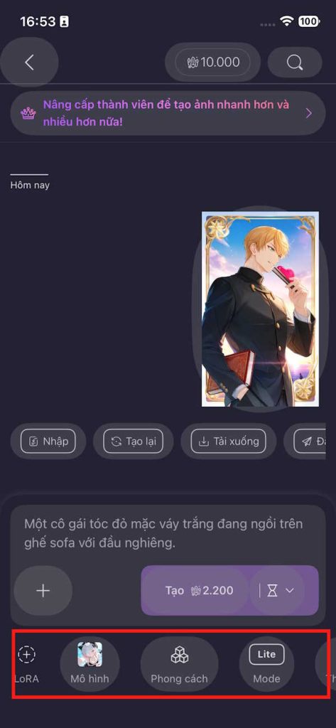 Tùy chỉnh thiết lập tạo ảnh anime