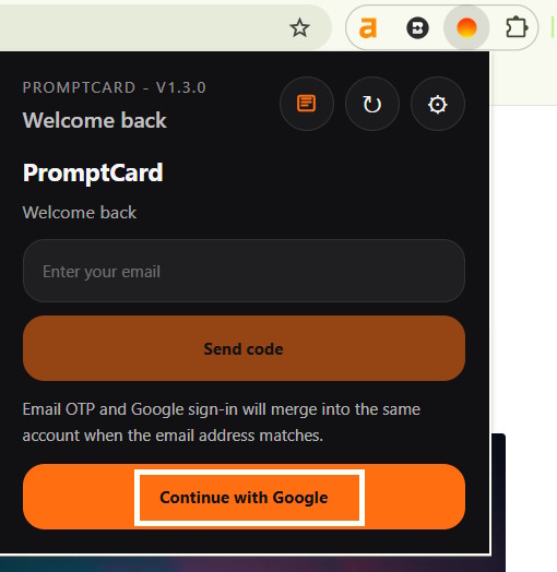 Đăng ký tiện ích PromptCard