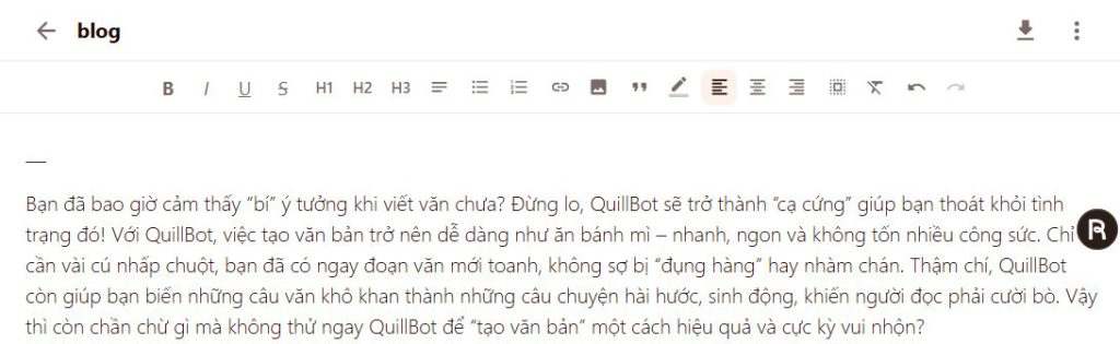 Ý tưởng văn bản AI trên Rytr