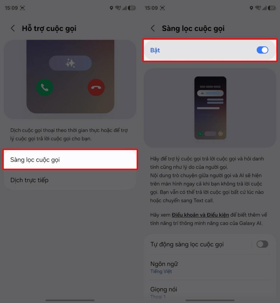 Sàng lọc cuộc gọi Galaxy AI