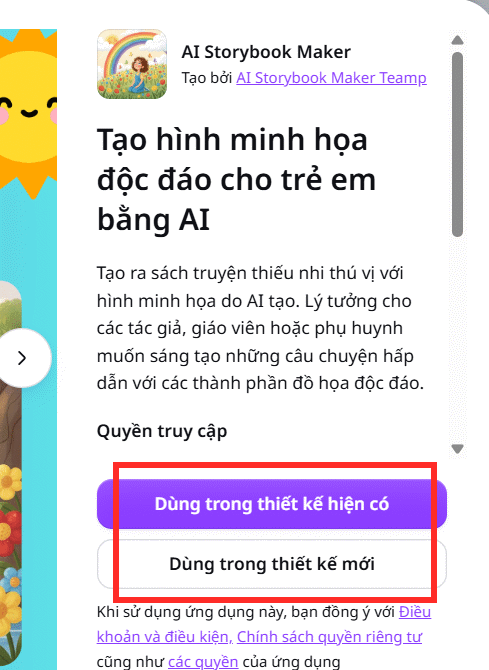 Dùng ứng dụng AI Storybook Maker tạo storybook Canva