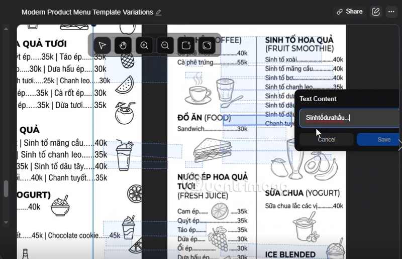 tạo menu quán ăn bằng genspark AI