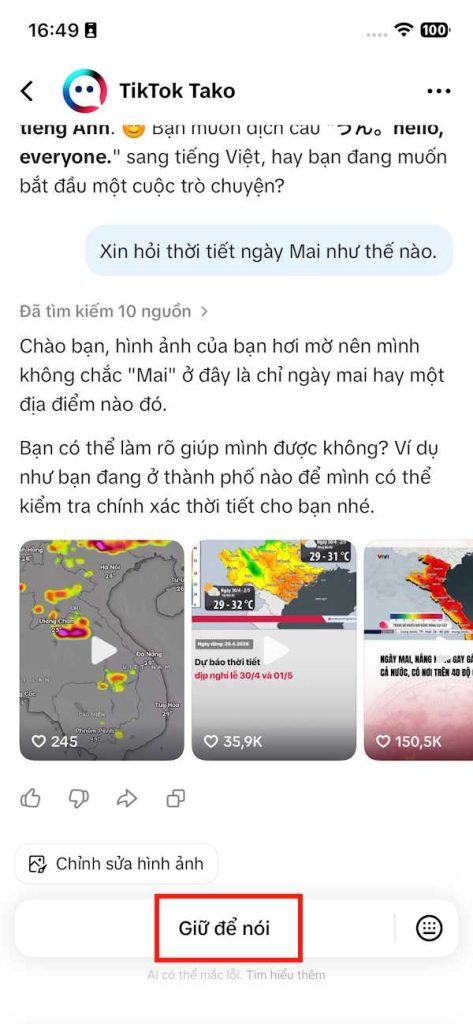 Nhấn giữ để nói 