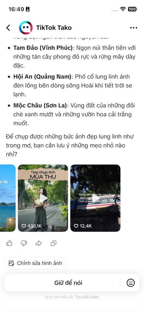 Nội dung phản hồi trên Tako