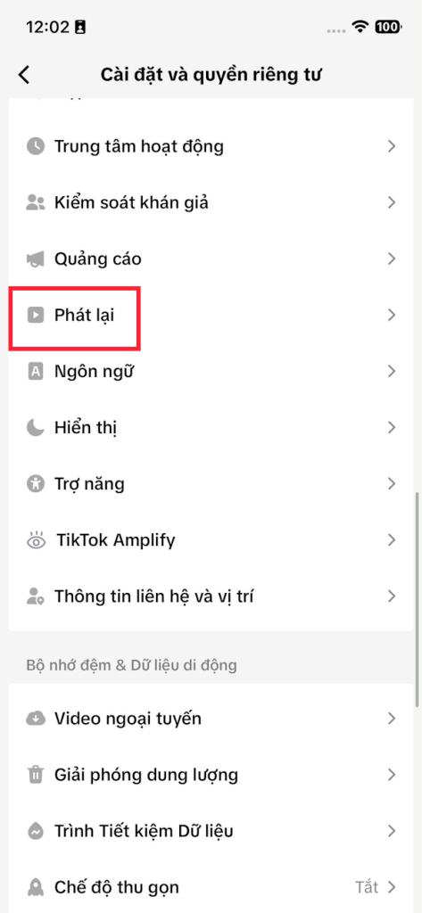 Cài đặt phát lại trên TikTok