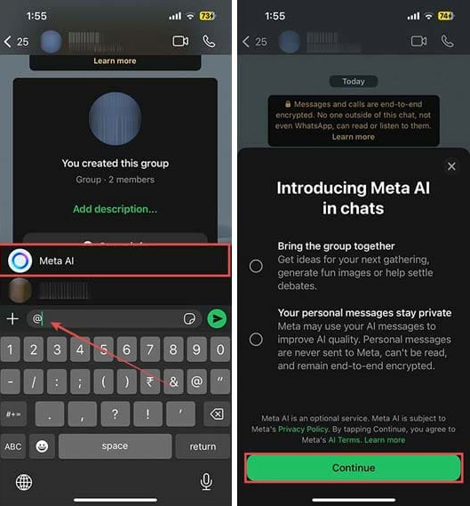 Sử dụng Meta AI trong nhóm WhatsApp 
