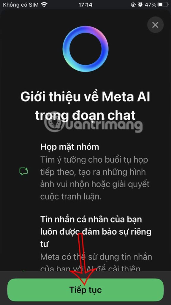 Meta AI trong đoạn chat WhatsApp