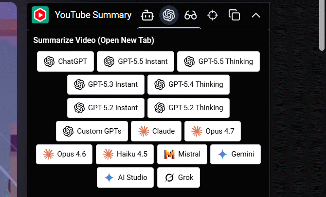 Công cụ tóm tắt video trên YouTube Summary with ChatGPT & Claude