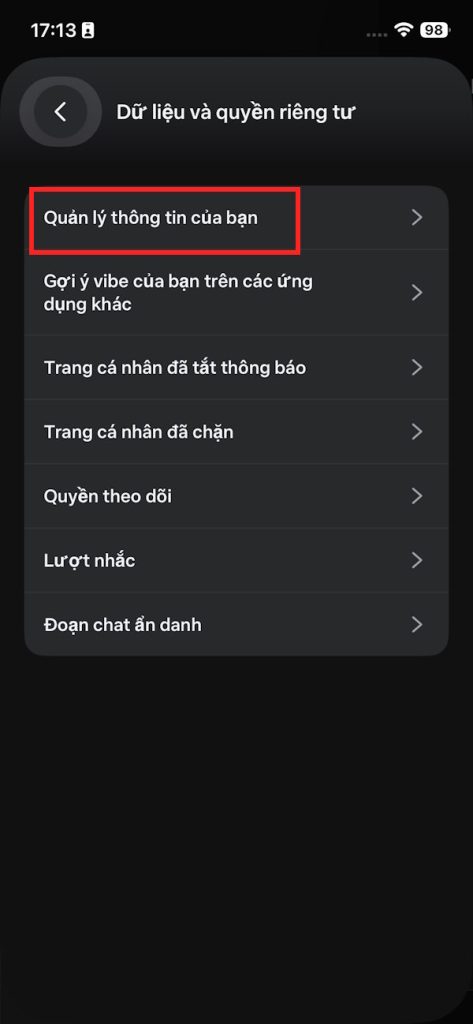 Quản lý thông tin Meta 