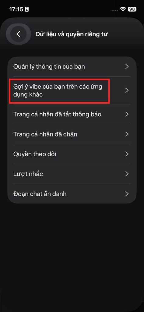 Thông tin của bạn trên ứng dụng Meta 
