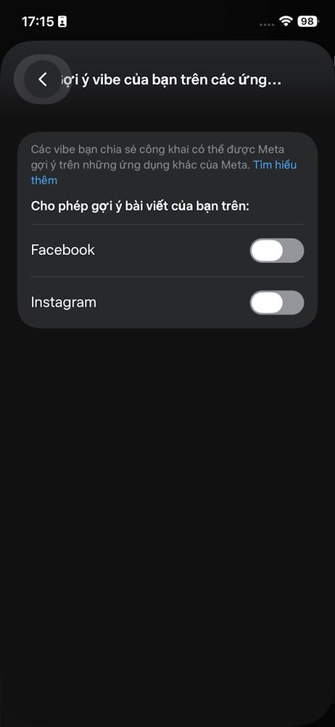 Tắt thông tin hiện trên ứng dụng Meta