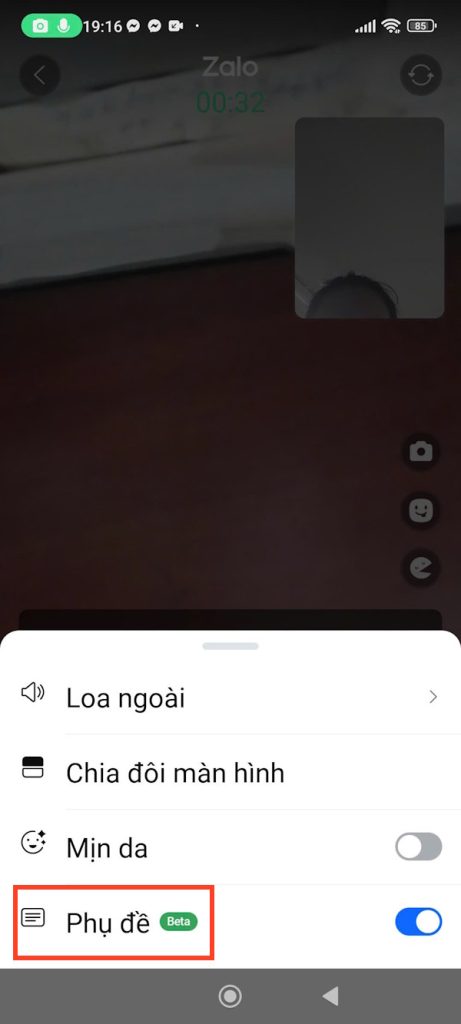 Chế độ phụ đề AI gọi video Zalo