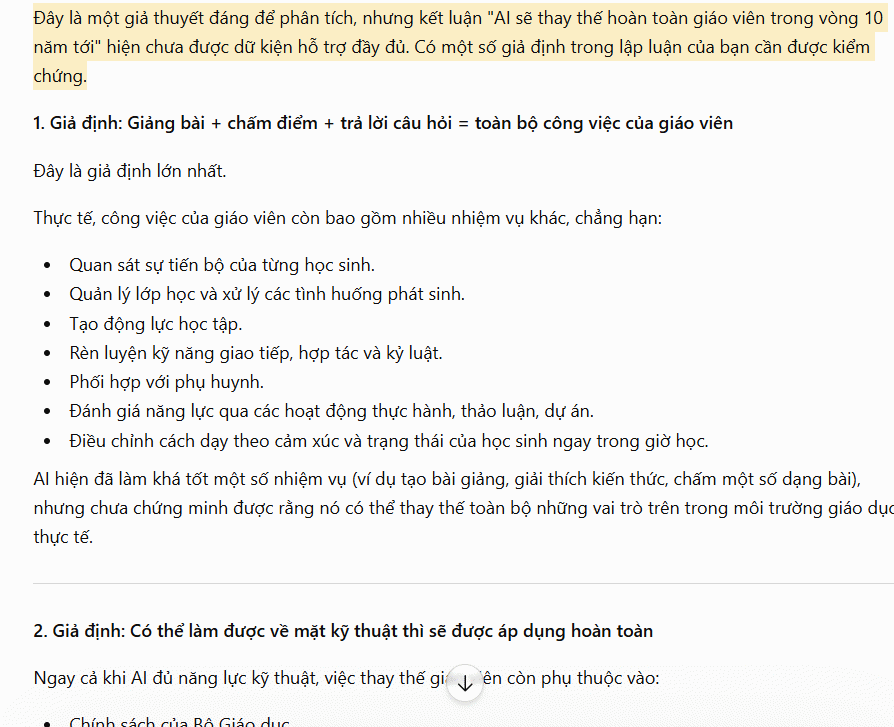 Nội dung phản hồi mới của ChatGPT