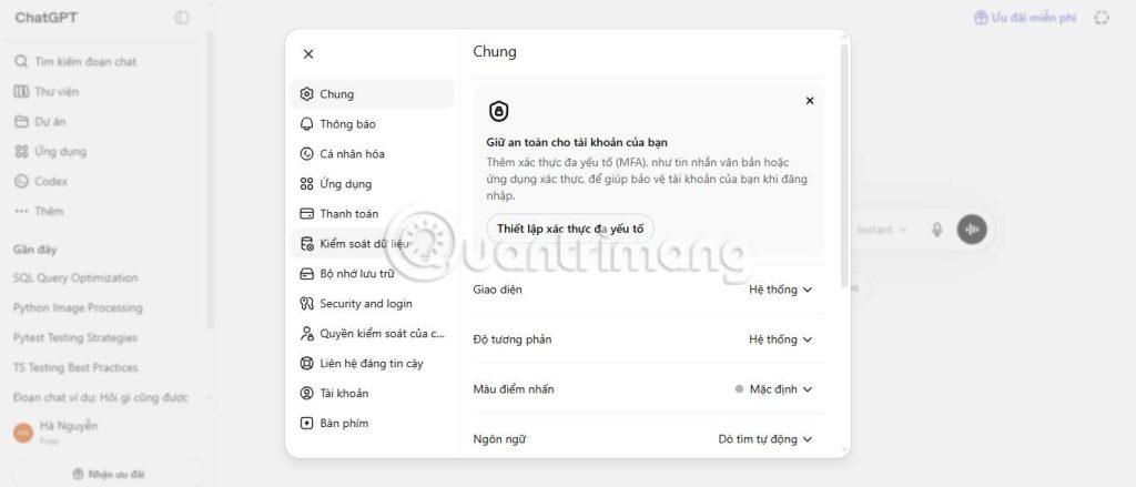 Vào phần Kiểm soát dữ liệu