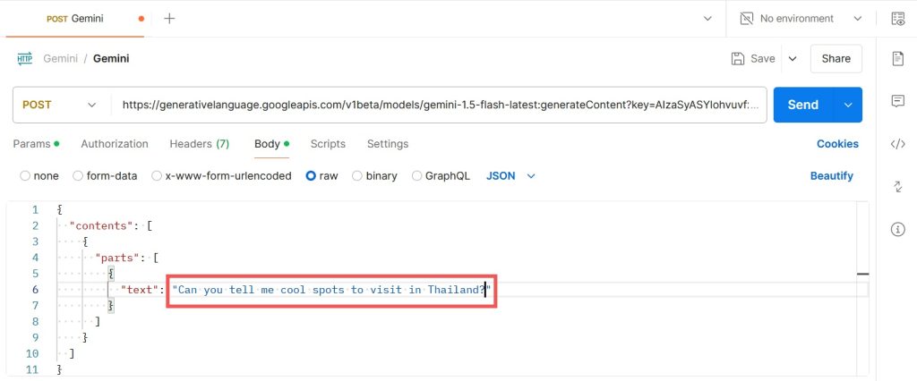 Thay đổi prompt cho Gemini API trong Postman
