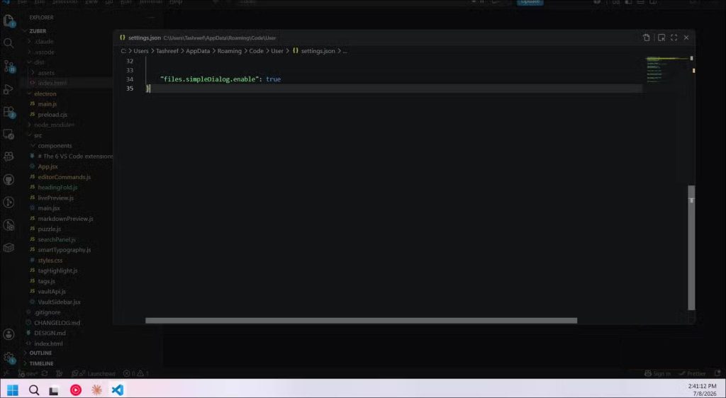 Thiết lập bật hộp thoại đơn giản của VS Code