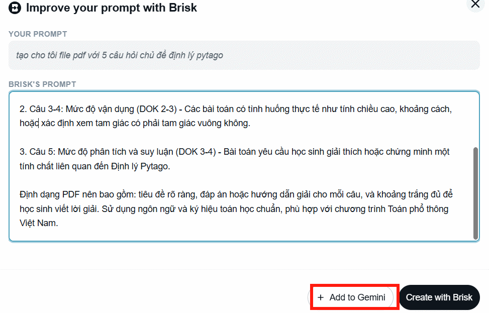 Cải thiện câu lệnh Gemini bằng Brisk