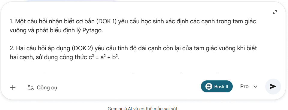 Sử dụng câu lệnh Gemini tạo bằng Brisk