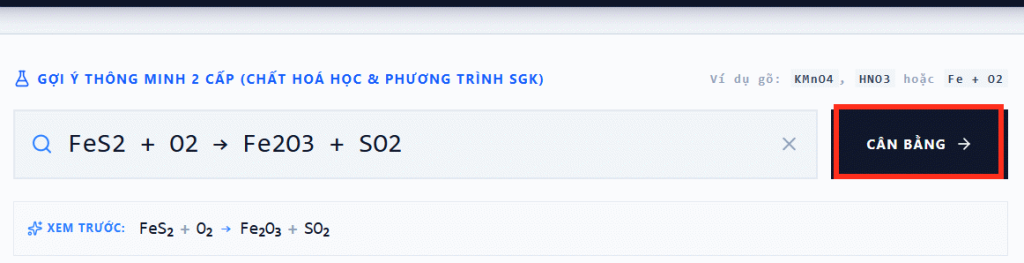 Phương trình hóa học cần cân bằng