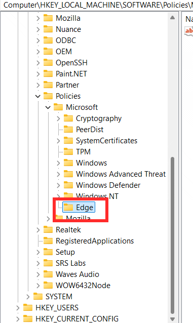 Đặt tên khóa mới Edge