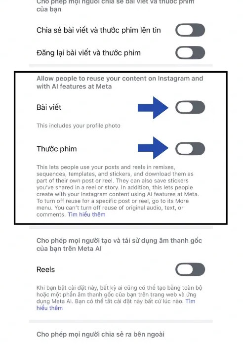 Tắt dùng nội dung Instagram cho AI