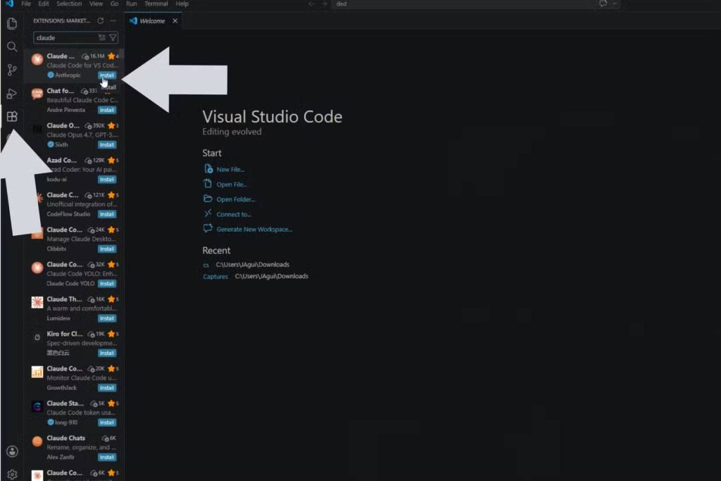 Nút cài đặt Claude extension hiển thị trên Visual Studio Code Extensions Marketplace.