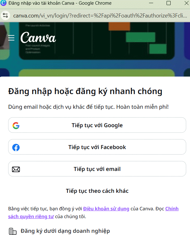 Đăng nhập tài khoản Canva trên Gemini