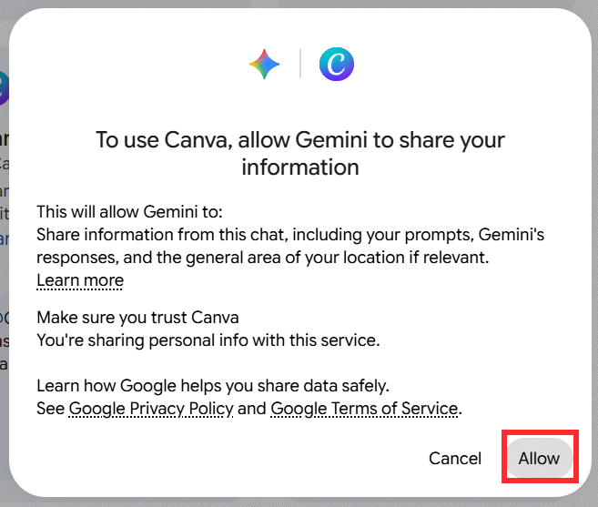 Truy cập Canva trên Gemini