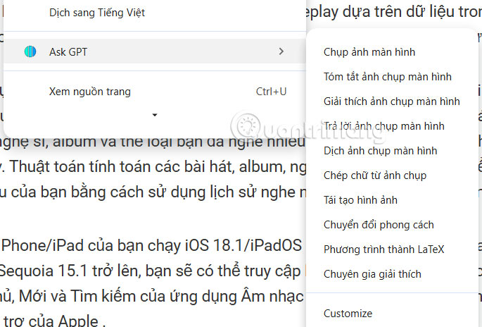 Tùy chọn ảnh chụp màn hình ChatGPT