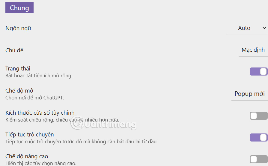 Tùy chỉnh tiện ích Ask Screenshot for ChatGPT