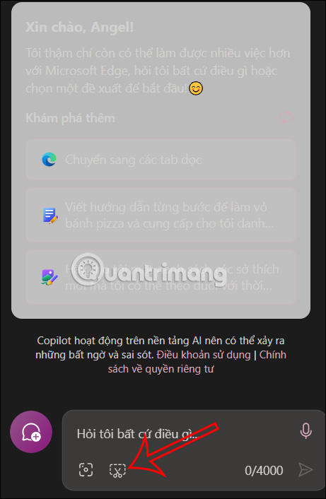 Tính năng chụp ảnh màn hình trên Copilot 