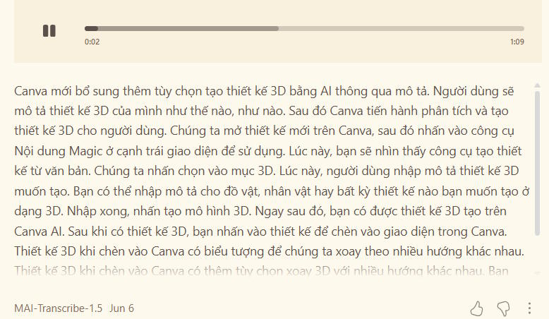 MAI-Transcribe-1.5 chuyển âm thanh sang văn bản