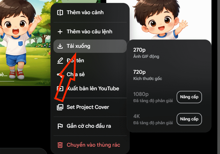 Tải video tạo trên Flow
