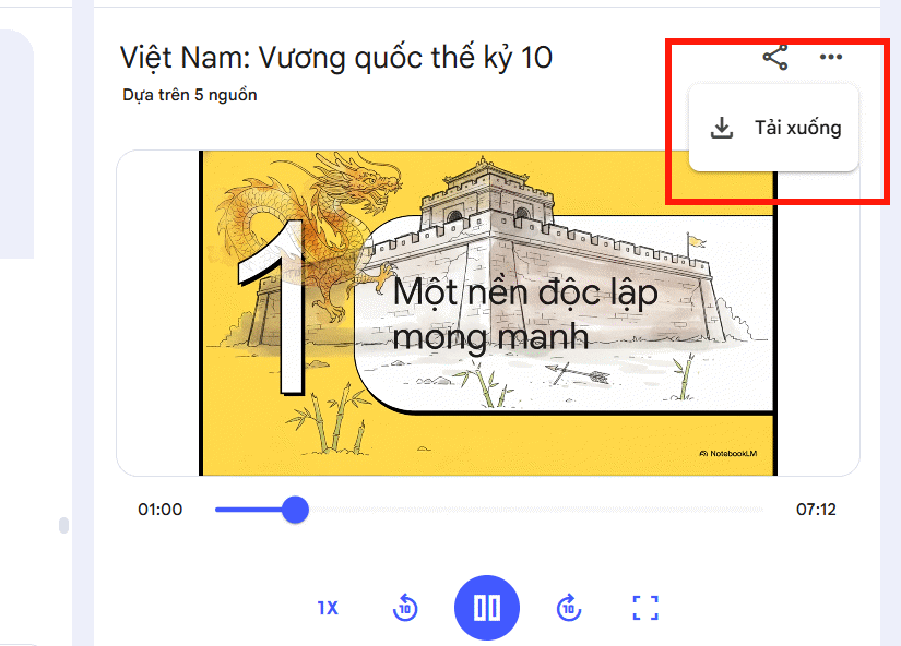 Tải video tạo trên NotebookLM
