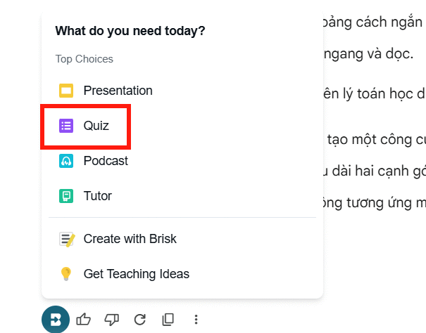 Chuyển câu trả lời sang Quiz trên Gemini