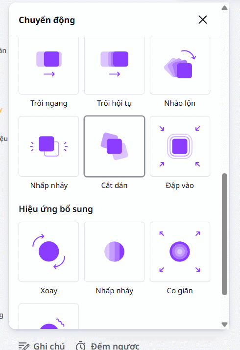 Chọn hiệu ứng chuyển động trên Canva 