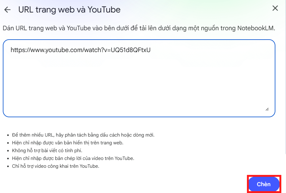 Chèn video cho NotebookLM