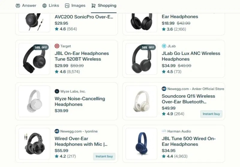 Tìm tùy chọn Instant Buy trên Perplexity.