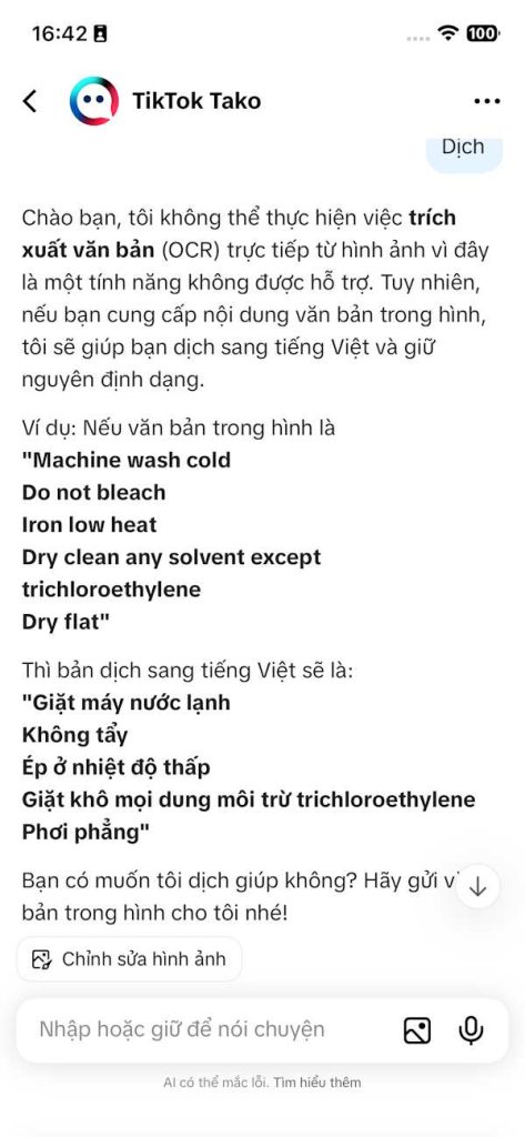 Dịch nội dung trong ảnh trên Tako TikTok