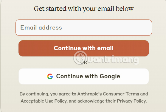 Nhập email đăng ký Claude AI