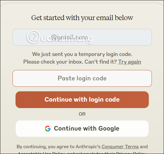 Nhập mã xác minh email đăng ký Claude AI