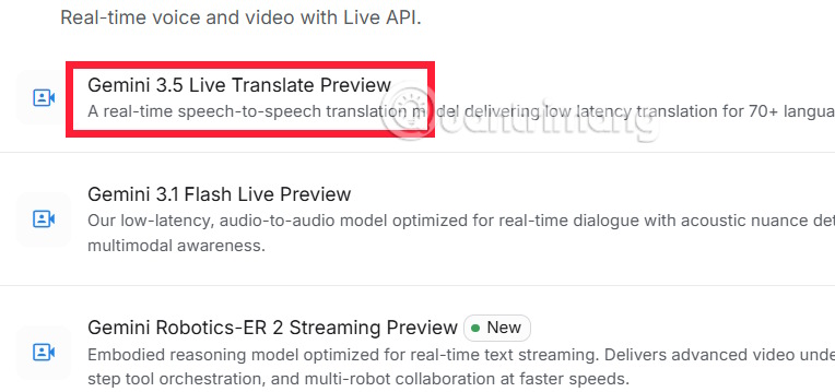  Gemini 3.5 Live Translate Preview trên Google AI Studio