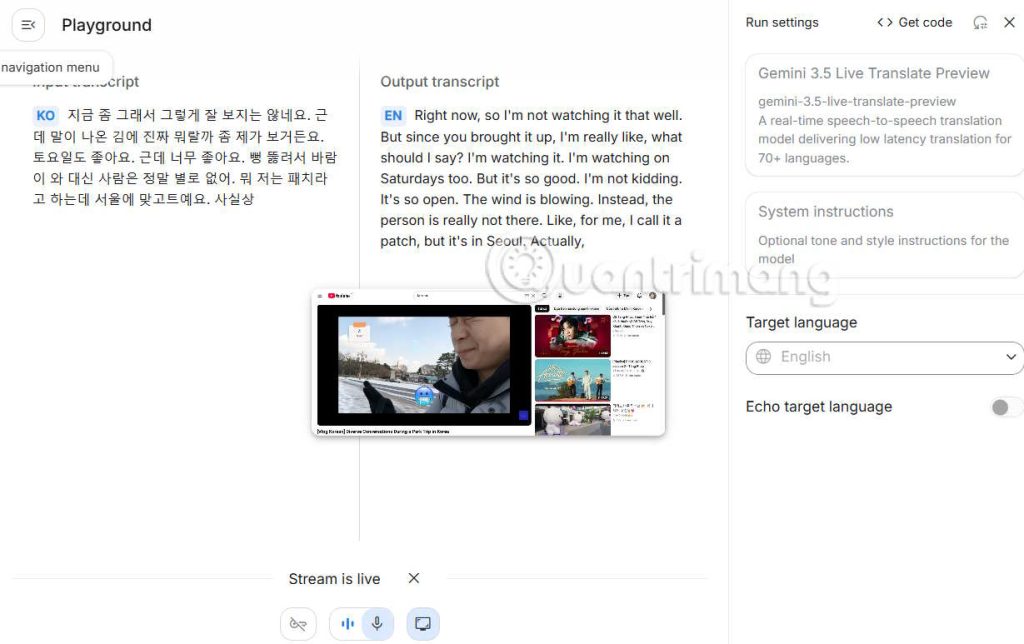 Dịch video trực tiếp trên Google AI Studio