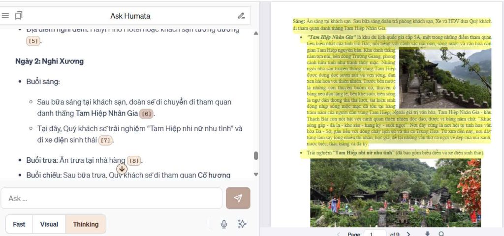 Dẫn chứng câu trả lời phân tích file PDF trên Humata